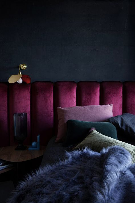 Jewel Tone Bedroom, Moody Room, Bedroom Moody, Burgundy Bedroom, Whimsigoth Decor, Pillows And Blankets, Moody Bedroom, Bedroom Updates, Sanctuary Bedroom