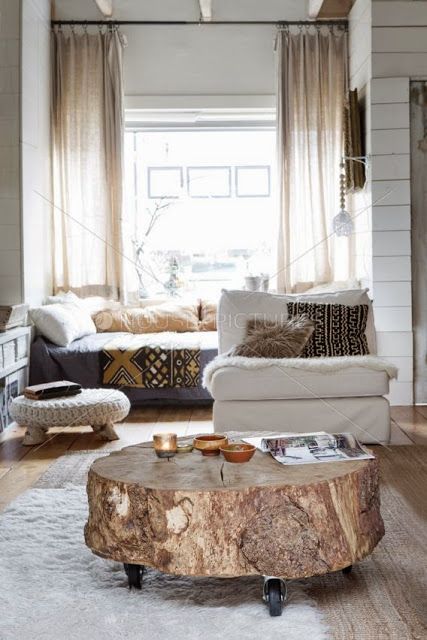 South Shore Decorating Blog: 50 Favorite for Friday #158 Stump Coffee Table, Wood Stumps, Interior Boho, Airy Room, Coffee Table Design, Wooden Table, Tiny Homes, A Fire, Home Fashion