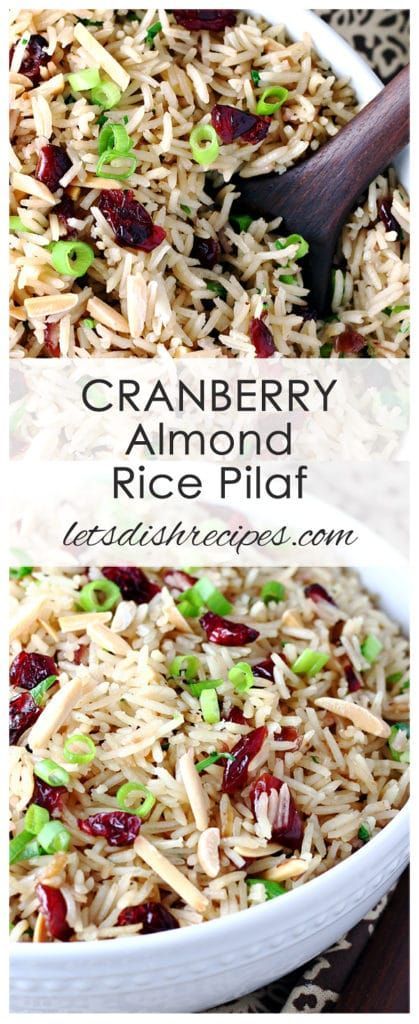 Cranberry Almond Rice Pilaf Recipe | Savory rice pilaf with cranberries, toasted almonds and green onions. Perfect as a holiday side dish! #recipe #rice Rice With Curry, Almond Rice Pilaf, Vegetable Rice Pilaf, Cranberry Rice, Easy Rice Pilaf, Almond Rice, Rice Pilaf Recipe, Pilaf Recipe, Rice Side Dish Recipes