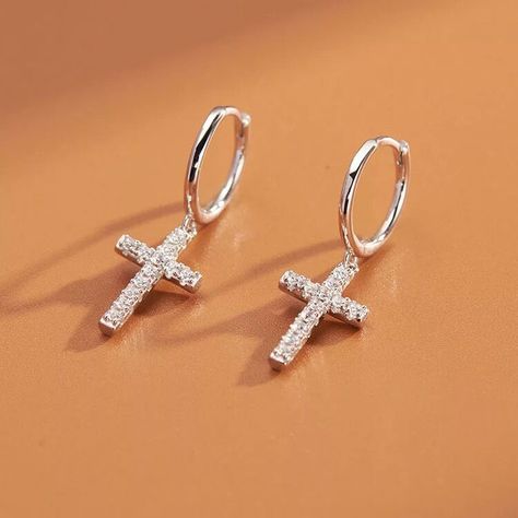 Hoop Earrings Style, Christian Jewelry, Trendy Earrings, Cross Earrings, Sterling Silver Cross, Fashion Jewelry Earrings, Silver Cross, Style Chic, 925 Sterling Silver Earrings