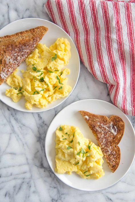 Make Fluffier Scrambled Eggs with This Unexpected Ingredient | Kitchn Ways To Cook Eggs, Fluffy Scrambled Eggs, Fluffy Eggs, High Protein Breakfast, Egg Dish, Breakfast For Dinner, How To Cook Eggs, Scrambled Eggs, Egg Recipes