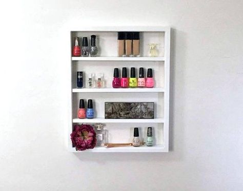 Makeup Storage Shelves, Shelf Spacing, Shelf Makeup, Makeup Shelf, Nail Polish Shelf, Wall Mounted Storage Shelves, Makeup Shelves, Essential Oil Shelf, Wall Mounted Shelf