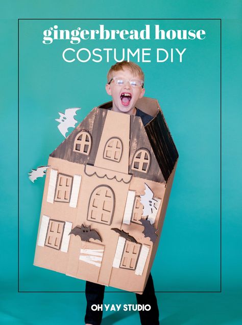 DIY haunted house costume. #hauntedhouse #halloween #gingerbreadhouse #costume #halloweencostume #kidcostume Haunted House Halloween Costumes, Dramatic Play Costumes Diy, House Costume Diy, Ginger Bread House Coloring Pages, Haunted House Costumes, House Costume, Giant Pencil, Haunted House Diy, House Colouring Pages