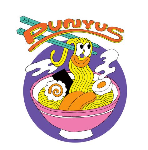 PUNYUS Ramen T- shirt on Behance Wakana Yamazaki, Character Design Fashion, Illustration Character, Digital Tools, Illustration Character Design, Ballpoint Pens, Japan Fashion, Food Illustrations, Cool Fonts