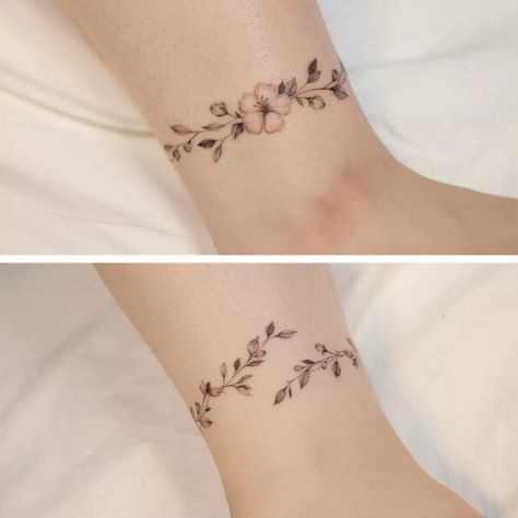 101 Best Ankle Bracelet Tattoo With Names Ideas That Will Blow Your Mind! 11 Outsons Anklet Tattoos Wrap Around Flower, Wrap Around Tattoo Design, Floral Wrist Tattoo Bracelets, Ankle Bracelet Tattoo With Names, Ankle Bracelet Tattoos For Women, Anklet Tattoos Wrap Around, Wrap Around Wrist Tattoos For Women, Ankle Tattoos For Women Wrap Around, Floral Ankle Tattoo