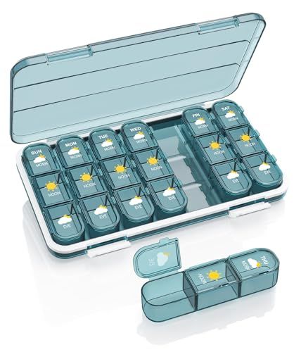 Pill Organizer 3 Times A Day, 7 Day Pill Box - Acedada Weekly Travel Pill Container, Large Medicine Dispenser Vitamins Case Supplements Holder Organizer, Blue Travel Medicine, Medicine Dispenser, Medicine Organizer, Weekly Pill Organizer, Pill Dispenser, Pill Holder, Medicine Organization, Pill Container, Medicine Boxes