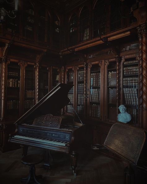 #library #asthetic Dark Academia Piano Aesthetic, Dark Academia Music Aesthetic, Library With Piano, Piano Dark Academia, Novel Scenes, Dark Academia Music, Dark Academia Library, Piano Aesthetic, Dark Academia Aesthetic