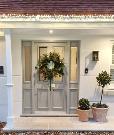 Our Surrey Project ♡ on Instagram: “DOOR DECOR \\ I keep getting the photo memories from this time last year popping up on my phone. We had just had our floor slab poured in…” Cotswold Front Door, Front Garden Border, Bungalow Front Porch Ideas, Cedral Cladding, Neutral Front Door, Bloxburg Farmhouse, Country Front Door, Oak Porch, Victorian Front Doors