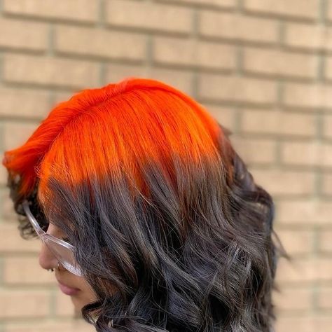 Black Hair Orange Roots, Orange Hair Black Tips, Orange Roots Black Hair, Pravana Vivids, Vivid Hair Color, Creative Hair Color, Copper Hair, Roots Hair, Orange Hair