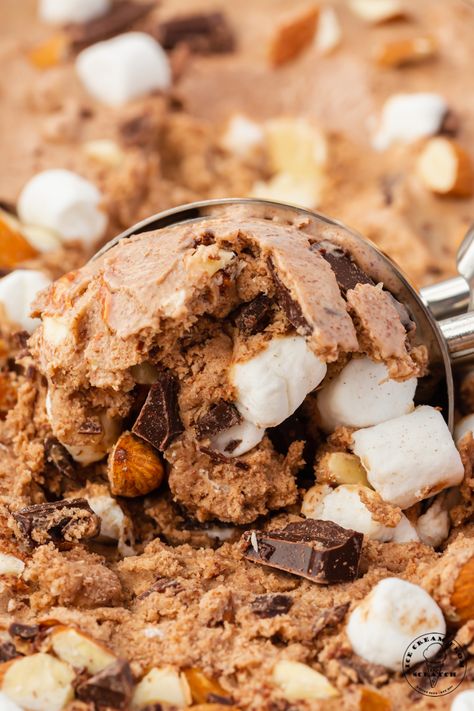 Rocky Road Ice Cream Simple Ice Cream Recipe, Easy Rocky Road, Ice Cream From Scratch, Simple Ice Cream, Homemade Ice Cream Recipes Machine, Rocky Road Ice Cream, Ice Cream Recipes Machine, Easy Ice Cream Recipe, Vegan Cheese Recipes