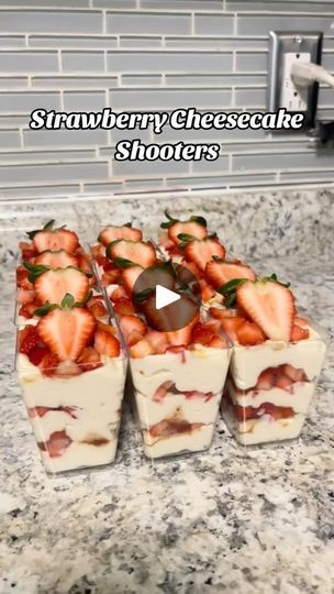 2.8K views · 980 reactions | Strawberry cheesecake shooter cups 🍓 

🍰 FOLLOW to satisfy your sweet tooth daily

⬆️Download my version of this cheesecake with my link in the bio

⬆️Download any of my ebooks full of recipes with the link in my bio⬆️
⬆️Download any recipe IVE created with the link in my bio⬆️⬆️⬆️⬆️

⬇️ comment “recipe” and DM so I send you my version of this cheesecake or check out the link in my bio. Once I tag the owner of the video they can help you with whatever you need❤️

#dessert #dessetlover #cheesecake #cheesecakelovers #baker #desserts #cake #cakedecorating #strawberry #creamcheese #mood #musttry #fire #bake #creamy #delicious #mood #moodygrams #homecooking #easyrecipes #easytobake #starbucks #churro #churrocheesecake #japanese #japanesecheesecake #skincare #korea Strawberry Cheesecake Shooters, Cheesecake Shooters, Churro Cheesecake, Cheesecake Lovers, Desserts Cake, Japanese Cheesecake, Party Food Appetizers, Strawberry Cheesecake, Sweets Desserts