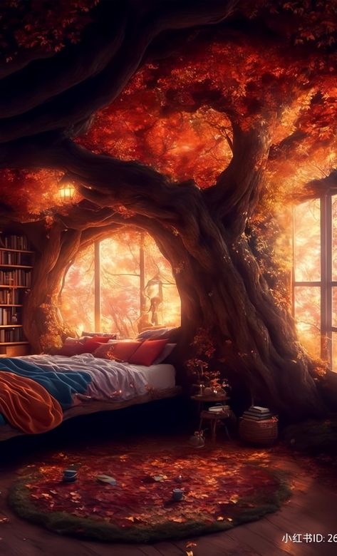 Fantasy Hotel Room, Fantasy Room Concept Art, Dnd Bedroom, Fairytale Room Aesthetic, Fantasy Cottage Interior, Cottage Concept Art, Elven Bedroom, Room Aesthetic Vintage, Forest Animated