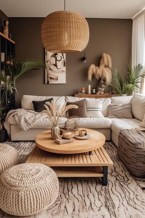 Boho Living Room Apartment, Earthy Living Room, Stile Boho Chic, Boho Chic Living Room, Beige Living Rooms, Boho Living Room Decor, Boho Living Room, Living Room Inspo, Apartment Living Room