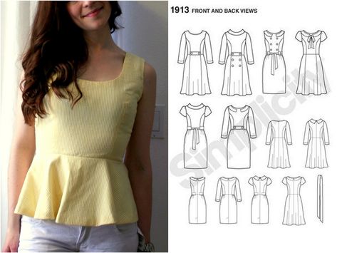 How to make a peplum top out of any dress pattern! Two ways... / Create / Enjoy Sew Wardrobe, Peplum Dress Pattern, Natural Waist Dress, Peplum Top Pattern, Basic Dress Pattern, Sewing Blouses, Sewing Tops, Stitching Ideas, Peplum Tops