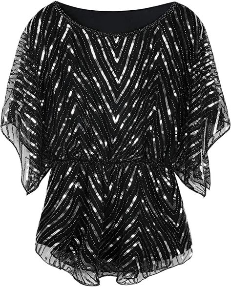 PrettyGuide Women's Sequin Top Short Sleeve Sparkle Cold Shoulder Peplum Evening Blouse Tops Champagne US16 at Amazon Women’s Clothing store Glitter Blouse, Kimono Style Tops, Tops Online Shopping, Fall Sweaters For Women, Oversized Sweater Women, Angel Sleeves, Sequin Blouse, Dressy Blouse, Blouse Tops