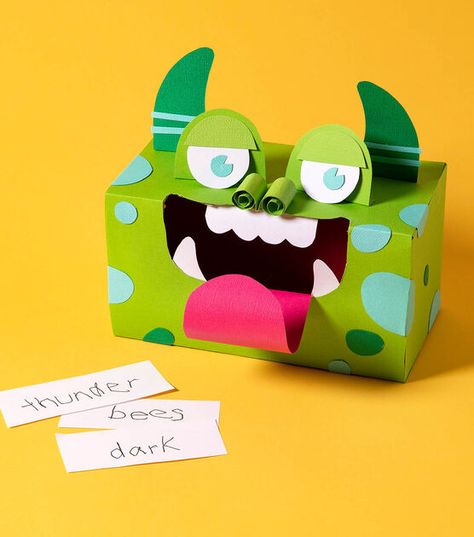 How To Make Little Kid Monster Worry Box Online | JOANN Worry Monster Craft, Worry Box For Kids, Worry Monster, School Volunteer, Monster Box, Patriotic Accessories, Diy Monsters, Monster Craft, Patriotic Fabric