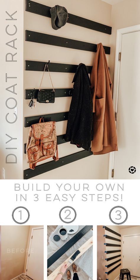 Coat Rack Wall Entryway, Diy Coat Hooks, Diy Wall Hooks, Entry Coat Rack, Entryway Coat Hooks, Vstupná Hala, Jacket Hanger, Diy Coat Rack, Ikea Hallway