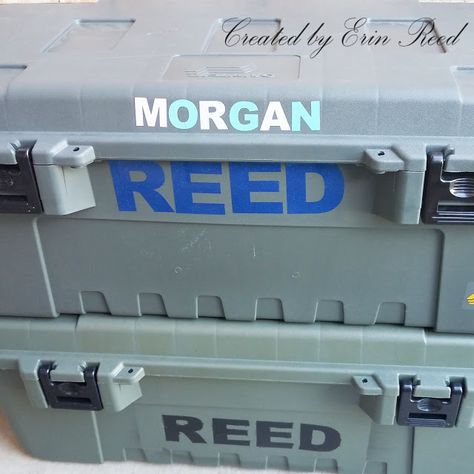 scraps of reflection: How to Personalize Scout Camp Trunk Using Vinyl Camp Trunk Decorating Ideas, Summer Camp Trunk, Summer Camp Packing, Camp Packing, Overnight Camp, Camp Trunks, Boy Scout Camping, Theme Nights, Scout Camp