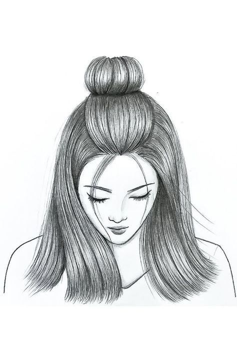 Girl Drawing with half bun hairstyle Beautiful Pencil Sketches, Pencil Sketches Easy, Girl Drawing Easy, Genos Wallpaper, Pencil Drawing Images, Shading Drawing, Pencil Sketch Drawing, Pencil Sketch Images, Easy Love Drawings