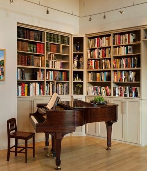 Piano Room Design, Piano Room Decor, Home Library Rooms, Studio House, Library Room, Room Library, Piano Room, Home Library Design, Room Deco