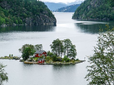 allthingseurope: Lovrafjorden, Norway (by Silvain de Munck) In The Middle, A House, The Middle, Trees, Lake, Water