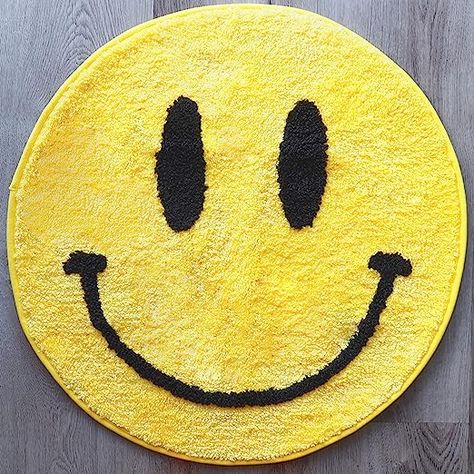 Smiley Face Rug, Emoji Classroom Theme, Cool Apartment, Cute Bathroom Decor, Funny Bath Mat, Funky Bedroom, Colorful Room Decor, College Apartments, Yellow Smiley Face