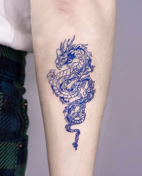 Dragon Tattoo Neck, Blue Ink Tattoo, Ink Dragon, Blue Dragon Tattoo, Blue Ink Tattoos, Dragon Tattoo Meaning, Asian Dragon Tattoo, Red Dragon Tattoo, Dragon Tattoos For Men