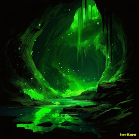 Underground Cavern, Samhain Halloween, Crystal Cave, The Cave, Green Crystals, Fantasy Landscape, Green Light, Artwork For Sale, Sale Artwork