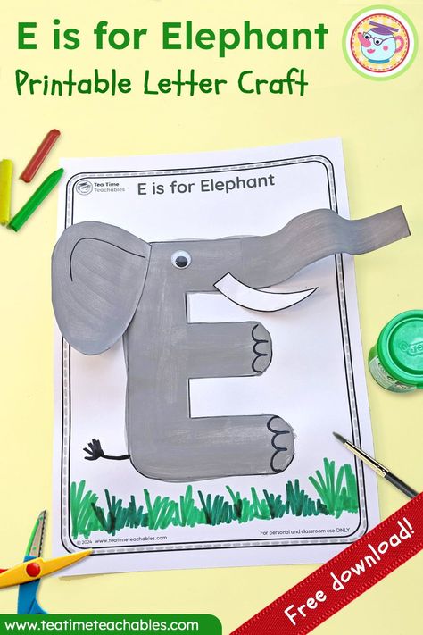 Engage your little ones with this adorable 'E is for Elephant' letter craft! A fun, simple, and interactive way to teach phonics and the alphabet, and perfect for jungle or safari themed activities too! Get your free printable from the website by clicking the pin. Preschool E Crafts, Letter E Elephant Craft, Letter E Learning Activities, E Preschool Craft, The Letter E Crafts Preschool, E Letter Craft, Letter E Activity For Preschoolers, Letters Crafts Preschool, Preschool Elephant Activities