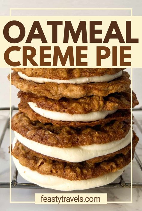 Need a healthier spin on a childhood favorite? Check out this delicious gluten-free oatmeal creme pie recipe! Sweet and creamy, it's perfect for Valentine's Day. Follow Feasty Travels for more healthy recipes. Feasty Travels, Creme Pie Recipe, Oatmeal Cream Pie Cookies, Cream Pie Cookies, Oatmeal Cream Pie, Fruit Crisp Recipe, Creme Pie, Oatmeal Creme Pie, Healthy Dessert Recipes Easy