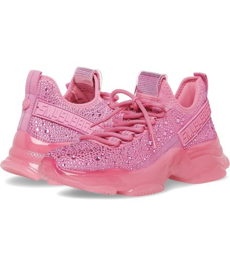 Rhinestone Sneakers, Glam Shoes, Steve Maddens, Steve Madden Sneakers, Body Positive, Rhinestone Trim, Pink Sneakers, Trainer Sneakers, Wedge Sneakers