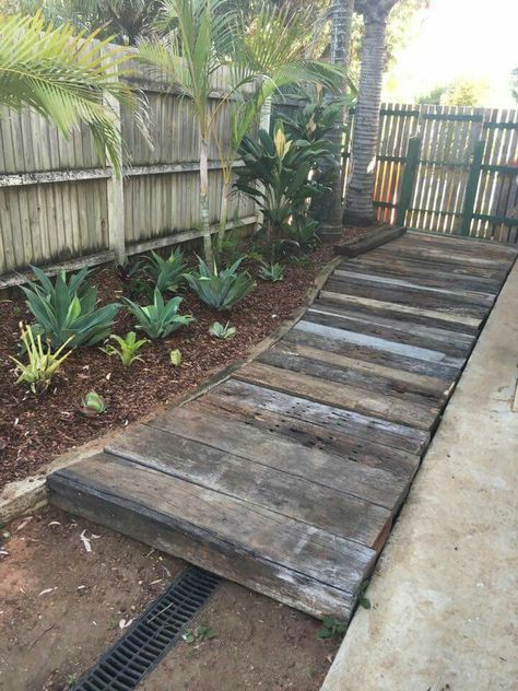 Railroad Tie Walkway Pathways, Railroad Ties Walkway Paths, Railroad Tie Walkway, Wooden Pathway Ideas, Railroad Ties Landscaping, Minwax Stain Colors, Wood Furniture Ideas, Diy Wood Furniture, Diy Doll House