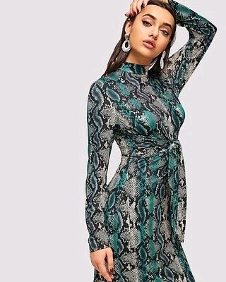 OMG! FREE GIFT TODAY visit booboo-london.com Mock-Neck Snake Skin Print Dress  #newyear #dress #fashionista #nofilter #booboolondon #style #ootd #2019 #swag #fashion #newme #beauty #outfitoftheday #shopping Snakeskin Dress, Swag Fashion, Snake Skin Dress, Natural Clothing, Snake Skin Print, Knot Dress, Shein Style, Gown Wedding Dress, Couture Dresses