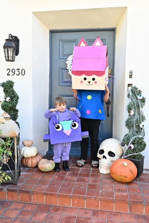 DIY Cardboard Box Gabby’s Dollhouse Halloween Costume - Veena Goel Crownholm Gabby Dollhouse Trunk Or Treat, Gabby Dollhouse Costume Diy, Gabby’s Dollhouse Costume, Diy Gabbys Dollhouse Costume, Diy Gabby’s Dollhouse, Gabbys Dollhouse Halloween Costume, Gabby Dollhouse Costume, Gabbys Dollhouse Costume, Diy Halloween Room