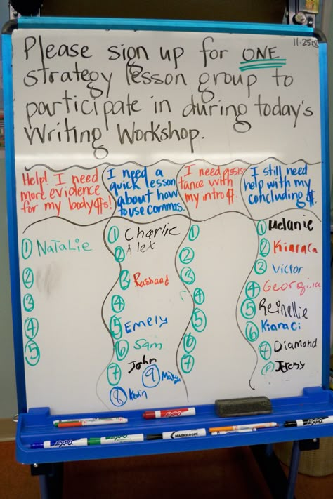 My kids were getting ready to publish their personal essays yesterday. However, I knew they were all in different places. Therefore, I allowed them to sign-up for strategy lessons today based on th… Grouping Students, Fourth Grade Writing, Writing Conferences, Third Grade Writing, 5th Grade Writing, 3rd Grade Writing, 2nd Grade Writing, Ela Writing, 4th Grade Writing