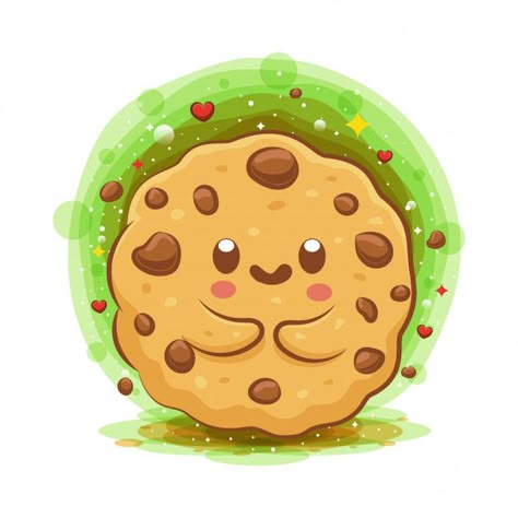 Cute Cookie Illustration, Cute Cookies Drawing, Cookie Cartoon Cute, Cute Cookie Drawing, Cookie Cartoon, Cookie Character, Cartoons Eating, Cookie Drawing, Kawaii Cookies