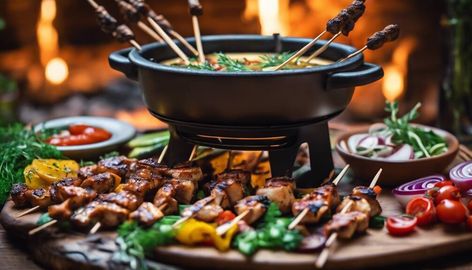 What To Serve With Fondue: 15 Best Side Dishes Meat Fondue Recipes Dipping Sauces, Best Fondue Dippers, Fondue Dipping Sauces Meat, Fondue Food Ideas, Fondue For Meat, Chinese Fondue Ideas, Beef Fondue Dipping Sauces, Fondue Side Dishes, Fondue Charcuterie Board Ideas