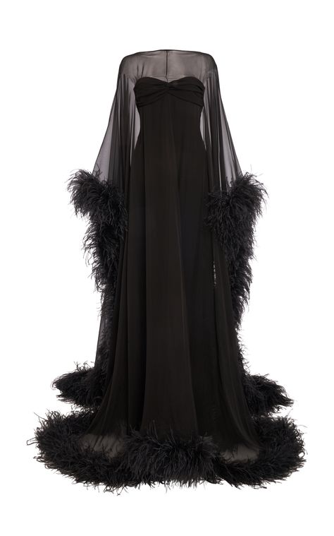 Cape-Detailed Feather-Trimmed Silk Gown By Valentino | Moda Operandi Valentino Resort, Resort 2024 Collection, Resort 2024, Black Attire, Silk Gown, Glam Dresses, Art Fashion, 2024 Collection, Moda Operandi