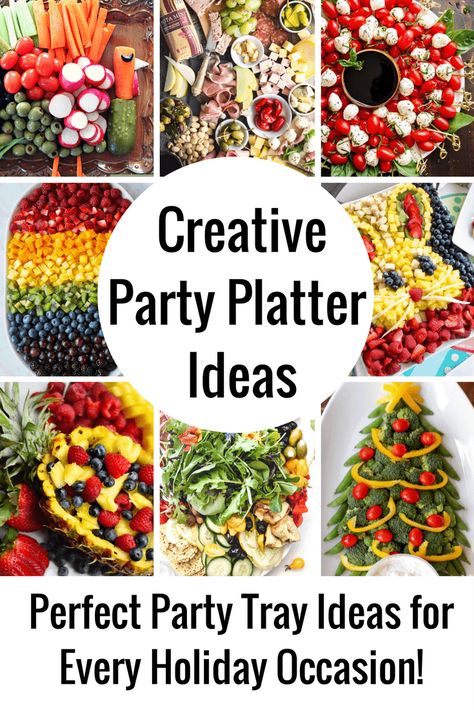 These party platter ideas will blow your mind! Not your average Veggie Tray or Fruit Tray! Learn how to create themed vegetable and fruit trays for your holiday party! Fruit Tray Ideas For Party, Party Platter Ideas, Fruit Tray Ideas, Fruit Platter Ideas Party, Vegetable And Fruit Tray, Kids Fruit, Platter Ideas, Fruit Trays, Fruit Platter Designs