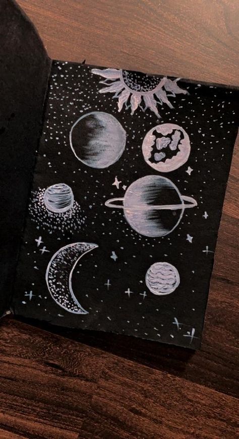 I love 💕 it #madebyme Black Page Drawing, White On Black Paper Drawing, White Drawing On Black Paper Easy, Black Paper White Pencil Drawing, Sketchbook Cover Ideas Easy, Black Notebook Ideas, Doodles On Black Paper, Drawing Ideas On Black Paper, Black Paper Drawing Simple