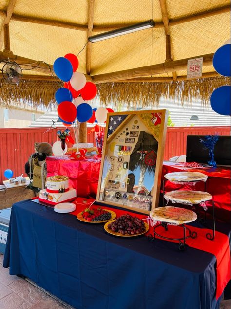 Marines Birthday Party Ideas, Marine Party Decorations, Marine Corp Retirement Party Ideas, Marine Corps Retirement Party Ideas, Usmc Retirement Party Ideas, Marine Retirement Party, Military Retirement Party Ideas, Marine Corps Graduation, Marine Retirement