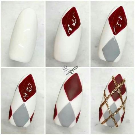 Argyle Nails, Winter Nail Ideas, Nail Drawing, Nail Art Techniques, Plaid Nails, Nail Art Designs Diy, Nail Art Designs Videos, Winter Nail, Xmas Nails