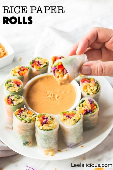 Oct 10, 2018 - Make these gorgeous homemade Rice Paper Rolls with spicy Thai veggie noodles, rainbow coloured veggie filling, and peanut butter dipping sauce. Homemade Rice Paper, Rice Paper Rolls Fillings, Ways To Make Rice, Peanut Butter Dipping Sauce, Healthy Filling Meals, Rice Paper Rolls Recipes, Butter Dipping Sauce, Healthy Spring Rolls, Vietnamese Rice Paper Rolls