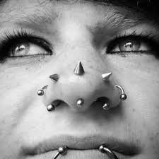 Piercing Setup, Angel Fangs, Dimple Piercings, Ivana Core, Different Types Of Piercings, Body Modification Piercings, Large Nose, Bridge Piercing, Tattoo And Piercings