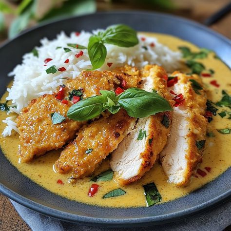 Chicken Cutlets with Curry and Coconut Milk 🍛🥥 Ingredients : 🍗 2 chicken cutlets (around 400g) 1/2 clove of garlic 1 small onion 🥥 100 ml coconut milk 🌿 1 teaspoon of curry powder Salt, to taste 🌱 Parsley, to garnish Preparation : Prepare the ingredients: peel and finely slice the garlic and onion. Cut the chicken cutlets into strips or small cubes. In a hot pan, brown the garlic and onion with a little water until translucent. Add the chicken pieces and cook for about 3 minutes, until g... Chicken Pieces, Chicken Cutlets, Curry Powder, Japanese Food, Parsley, Coconut Milk, Garlic, Coco, Cooking Recipes