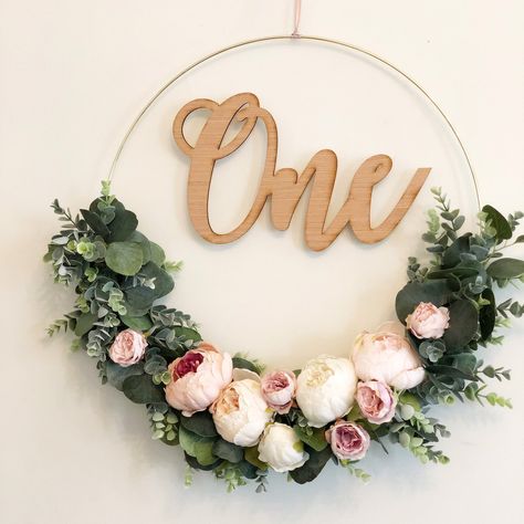 19 First Birthday Floral Wreath with Wood Sign Baby | Etsy First Birthday Floral, Baby Shower Badge, Baby Shower Wreath, Birthday Wreath, Winchester Va, Door Hook, Peach Cream, Virtual Baby Shower, Floral Backdrop