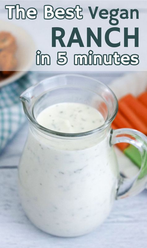 The best vegan ranch sauce or dressing - a perfectly tangy, creamy, vegan version of traditional ranch, made from easy to find ingredients. Make this non dairy party dip or salad dressing in one bowl in less than 5 minutes! Dairy free, egg free, gluten free, egg free. Dairy Free Ranch Recipe, Homemade Vegan Ranch Dressing, Dairy Free Salad Dressing, Dairy Free Ranch Dressing, Dairy Free Dressing, Dairy Free Sauces, Dairy Free Salads, Vegan Ranch Dressing, Ranch Sauce