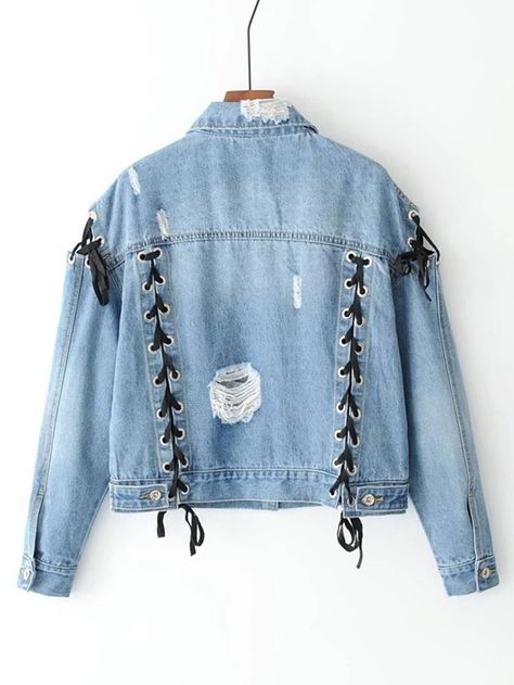 Costume Jeans, Ripped Denim Jacket, Lace Jacket Dress, Distressed Jean Jacket, Distressed Jacket, Custom Denim, Denim Wear, Denim Crafts, Denim Diy