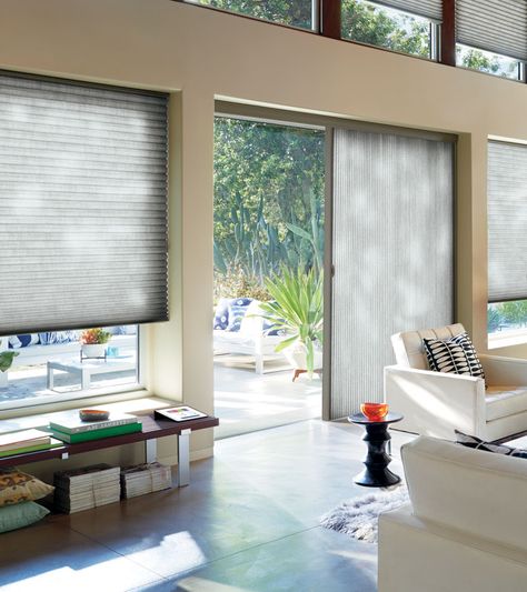 patio-french-sliding-glass-door-solutions-duette-vertiglide-shades-hunter-douglas-skyline-window-coverings-green-white-patio-door Patio Door Window Treatments Ideas, Living Room Window Coverings, Bedroom Window Coverings, Sliding Glass Door Coverings, Sliding Glass Door Blinds, Glass Door Window Treatments, Patio Door Window Treatments, Window Coverings Bedroom, Glass Door Coverings