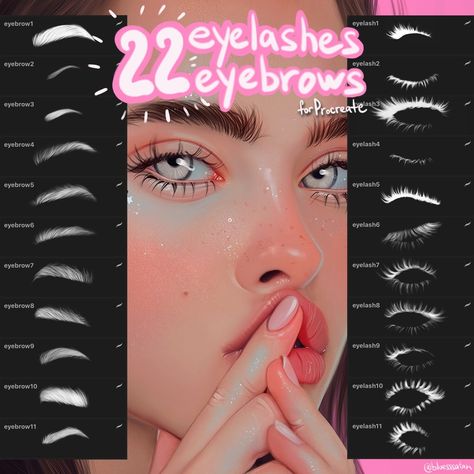 22 Eyelashes&eyebrows brush pack for PROCREATE APP Julia Razumova, Eyebrows Brush, The Sims 4 Skin, Makeup Cc, Sims 4 Cc Makeup, Procreate Ipad Art, Sims 4 Body Mods, Procreate Brushes Free, Brushes For Procreate